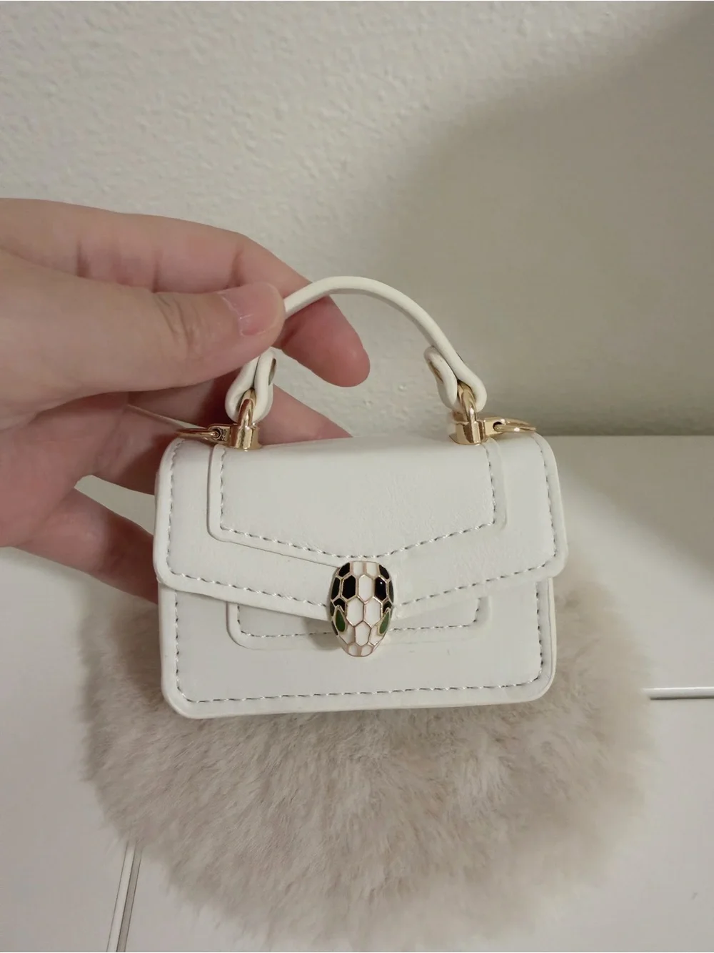 Mini White Snake Clasp Bag Charm